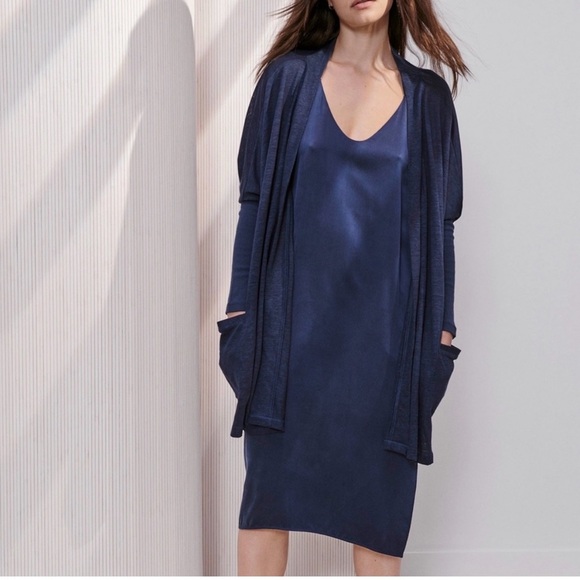 LUNYA- Linen Blend Knit Cardigan Open FrontCozy Blue Sweater Lightweight